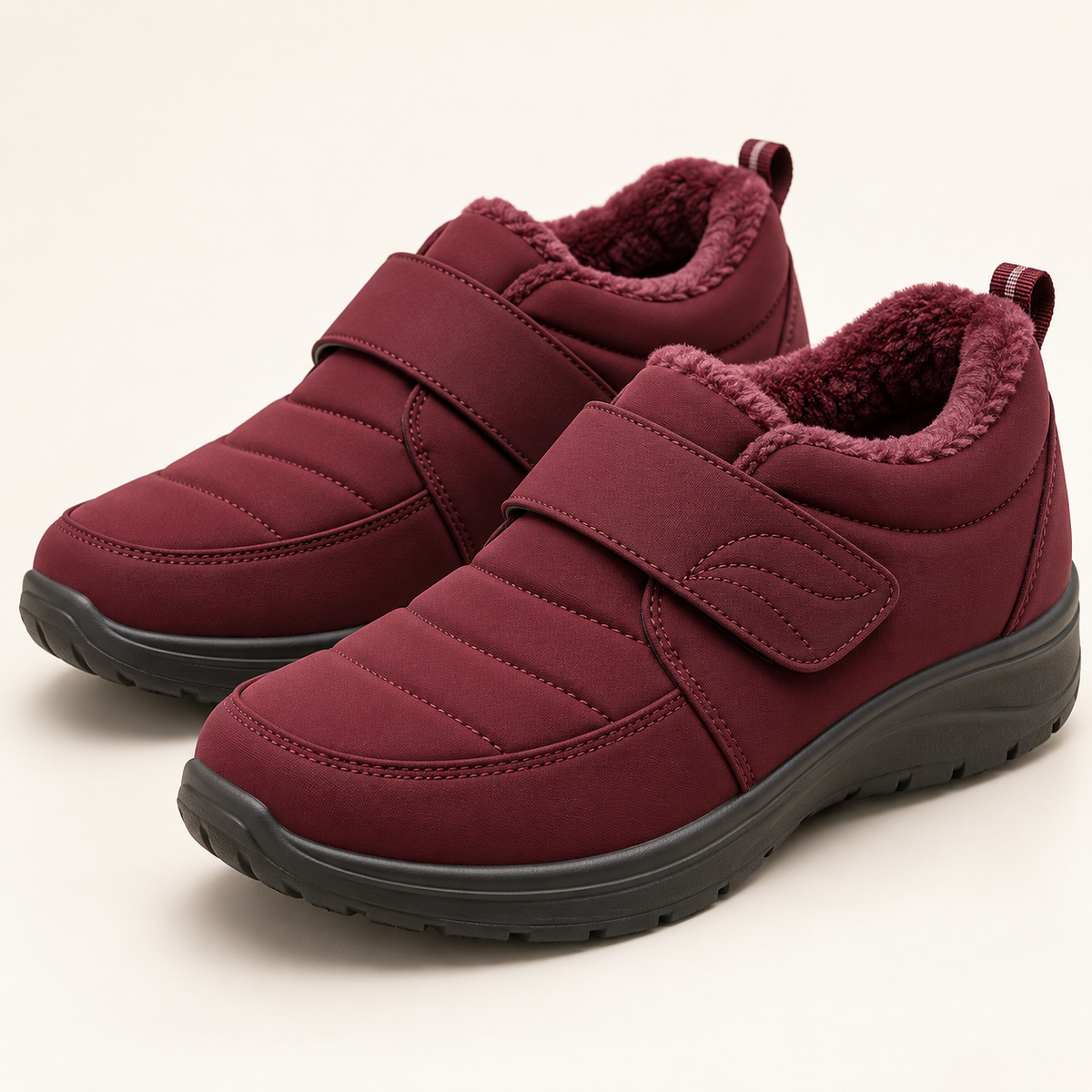 Women's Burgundy Adjustable-Strap Padded Winter Comfort Shoes